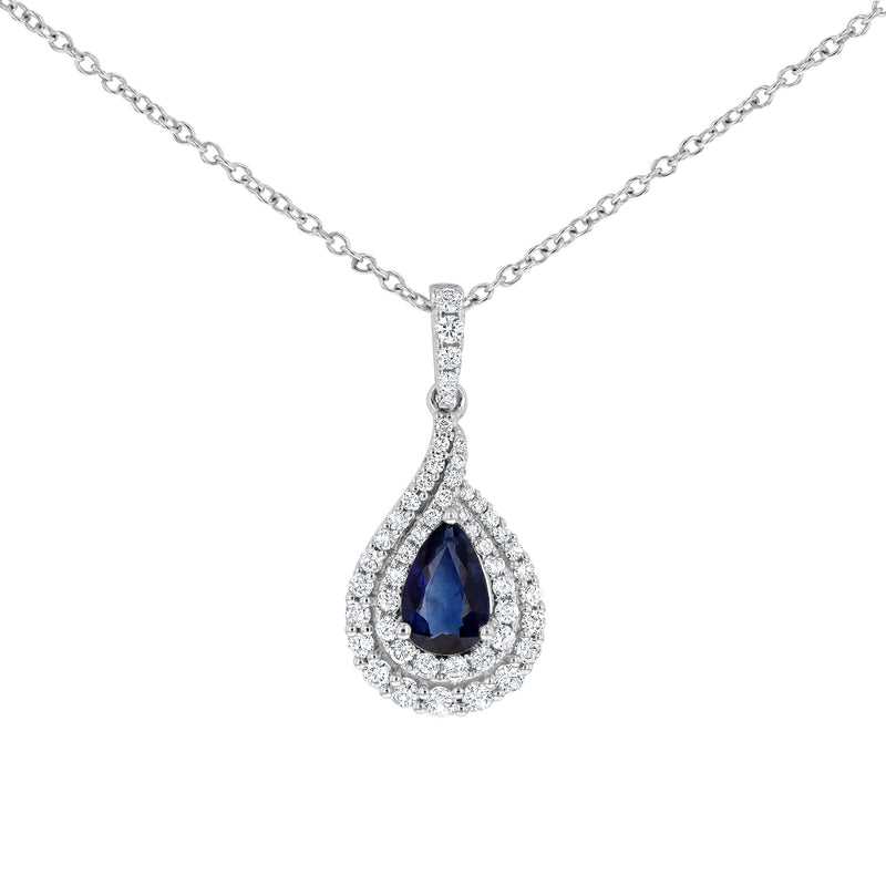 Pear Shaped Sapphire And Diamond Tear Drop Pendant (P1466)