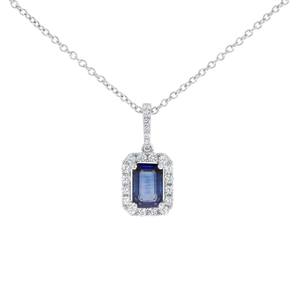 Emerald Cut Sapphire And Diamond Drop Pendant (P1468)