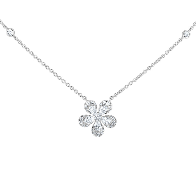 Bezel Set Diamond Cluster Floral Drop Pendant (P1470)