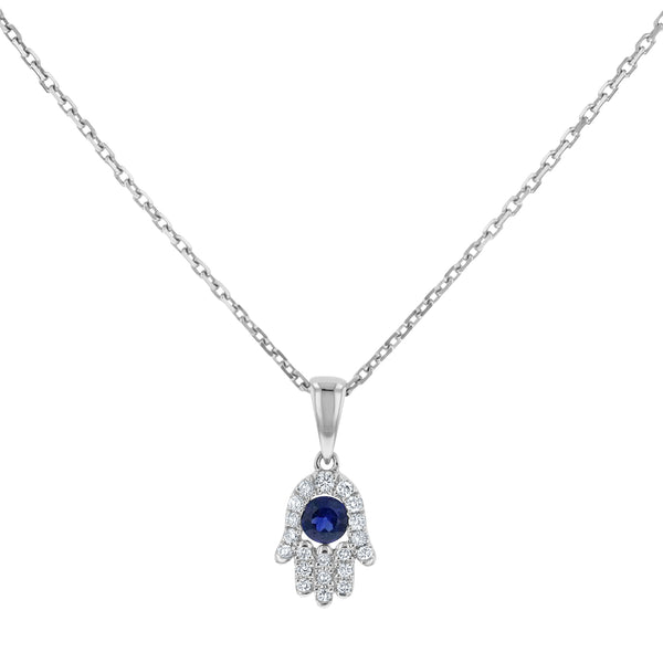 Round Sapphire And Diamond Hamsa Pendant (P1490)