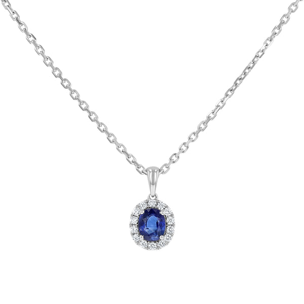 Oval Sapphire And Diamond Drop Pendant (P1542)