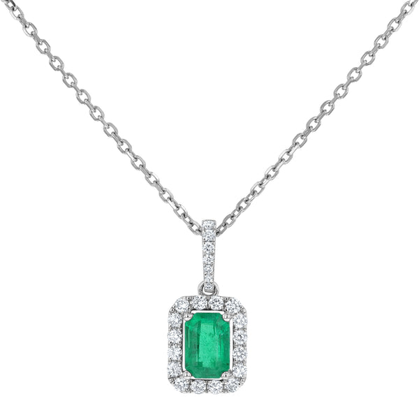 Emerald Shaped Emerald And Diamond Drop Pendant (P1562)