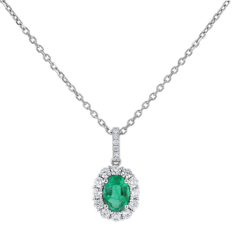 Oval Shaped Emerald And Diamond Drop Pendant (P1563)