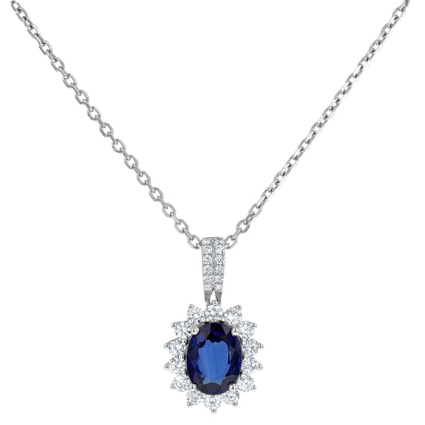 Oval Shaped Sapphire And Diamond Pendant (P1564)