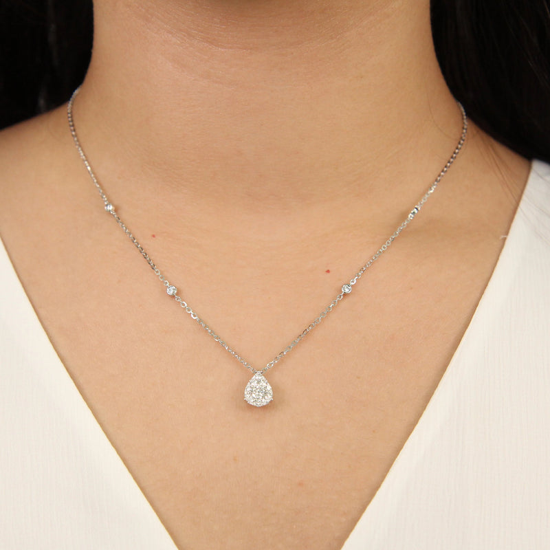 Diamond Station Pear Shaped Pendant, 0.61 Carats - R&R Jewelers 