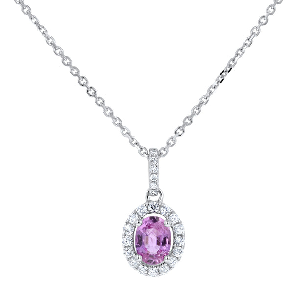 Oval Shaped Pink Sapphire And Diamond Drop Pendant (P1613)