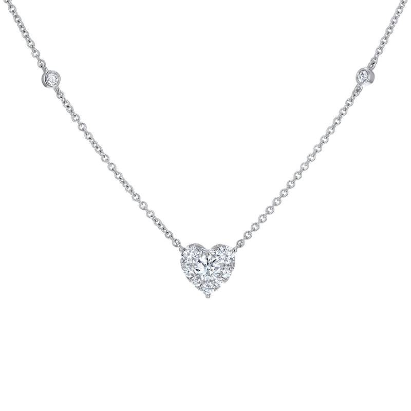 Round Diamond Pave` Bezel Set Heart Pendant (P1632)