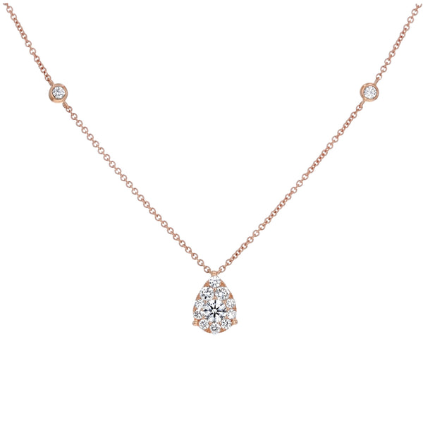 Round Shaped Diamond Cluster Bezel Set Tear Drop Pendant (P1635)