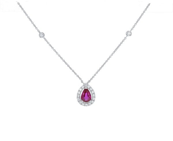 Pear Shaped Ruby And Diamond Drop Pendant (P1647)