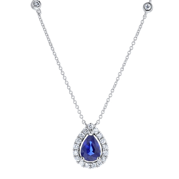 Pear Shaped Sapphire And Diamond Bezel Set Pendant (P1686)
