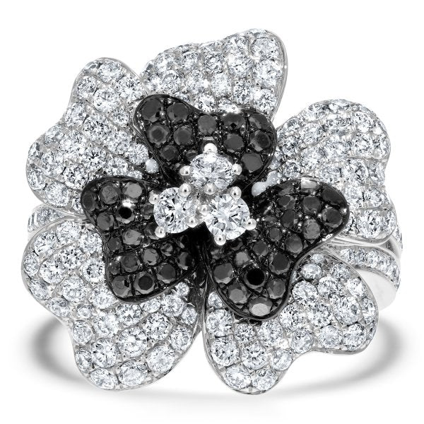 Black & White Diamond Floral Statement Ring (R4438)