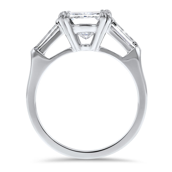 Three-Stone Cushion Cut with Baguette Sidestones Engagement Ring - R&R Jewelers 