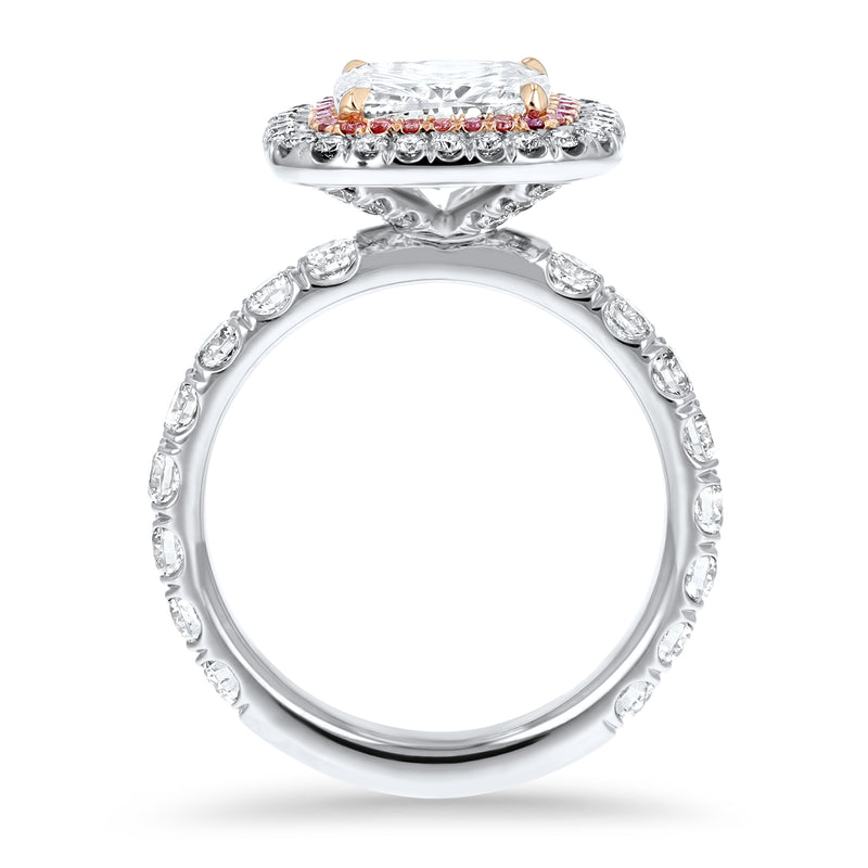 Two-Tone Cushion Cut Double Halo Pink Diamond Engagement Ring - R&R Jewelers 