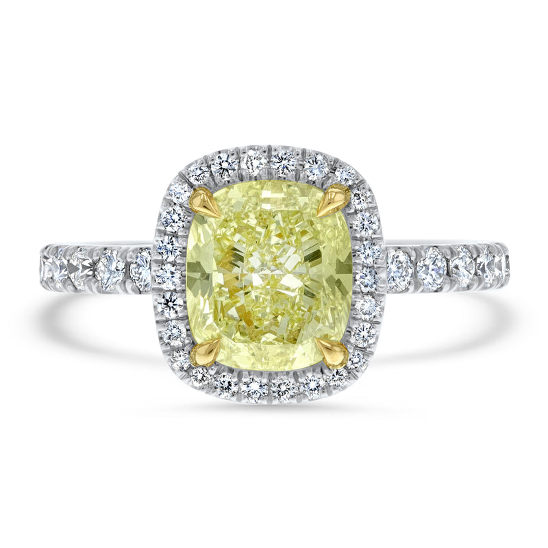 Cushion Cut Fancy Yellow Diamond Halo Engagement Ring - R&R Jewelers 