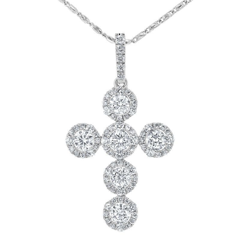 Round Brilliant Diamond Cross Pendant, 0.89 Carats - R&R Jewelers 