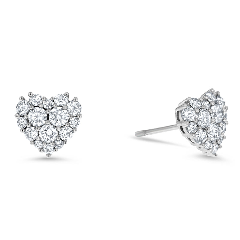 Heart Shape Diamond Cluster Stud Earrings - R&R Jewelers 