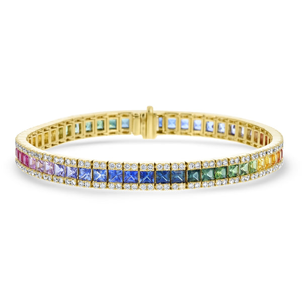 Princess Shaped Sapphire And Diamond Tennis Bracelet (B1436)