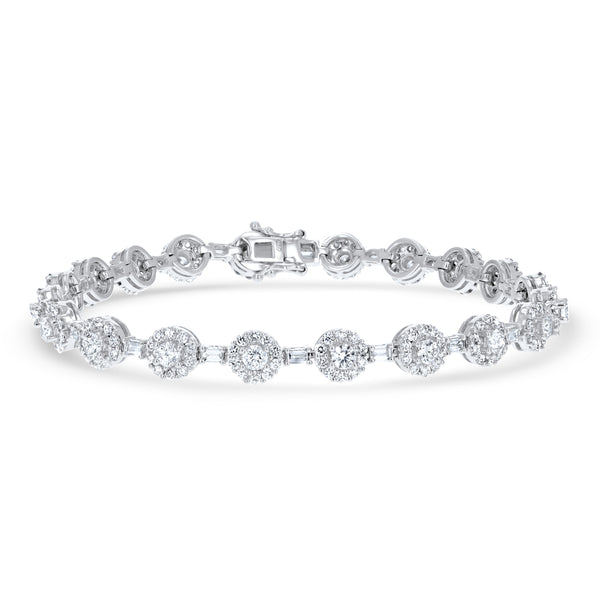 Round And Baguette Shaped Diamond Link Bracelet (B1438)