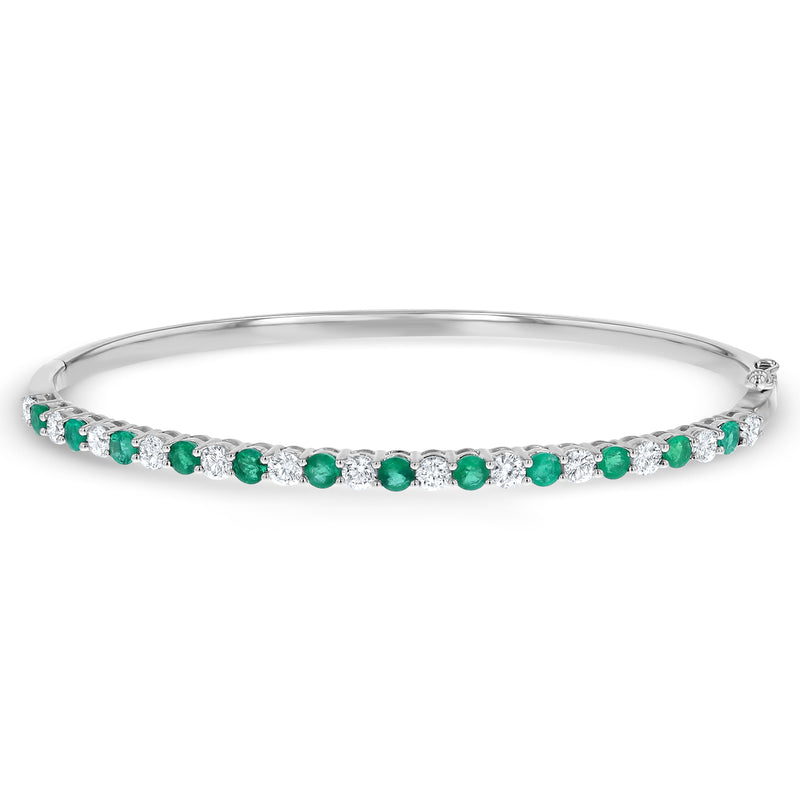Alternating Diamond and Emerald Bangle Bracelet - R&R Jewelers 