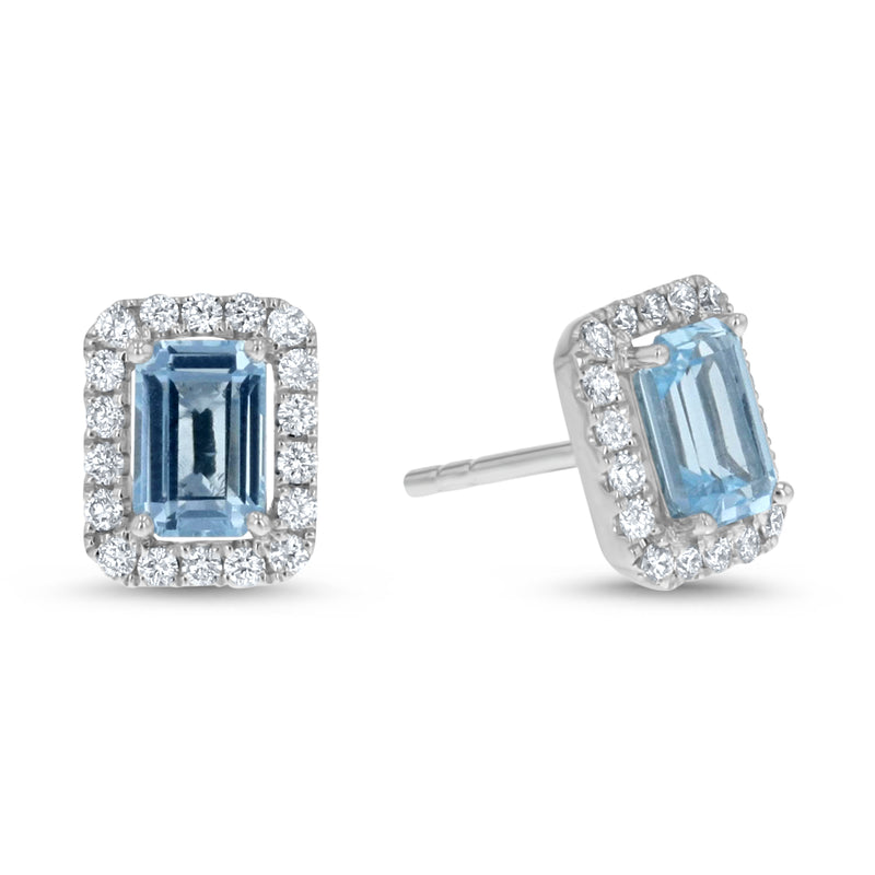 Diamond and Blue Topaz Halo Stud Earring - R&R Jewelers 