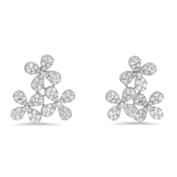 Floral Diamond Cluster Stud Earrings (E4354)