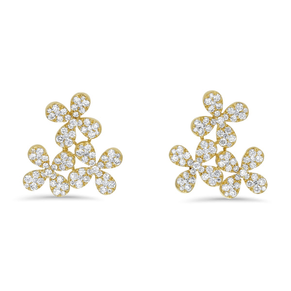 Floral Diamond Pave` Cluster Stud Earrings (E4355)