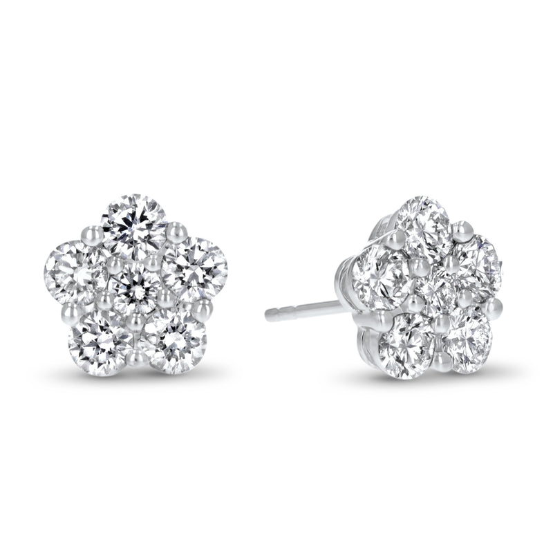 Floral Diamond Halo Cluster Stud Earrings (E4362)