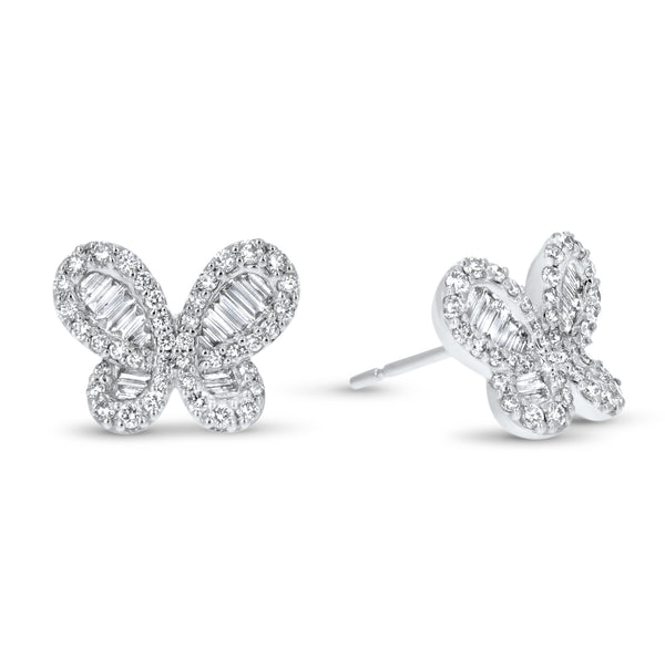 Baguette Butterfly Pave` Diamond Stud Earrings (E4389)