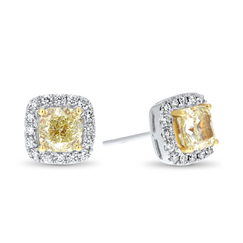 Cushion Cut Diamond Halo Stud Earrings | Ouros Jewels