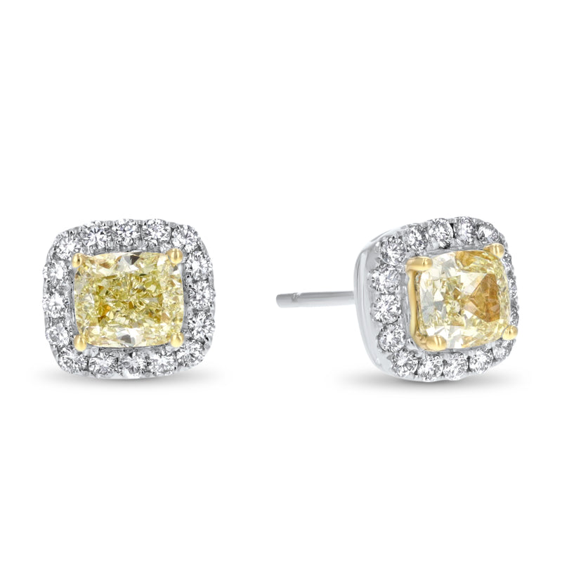 Cushion Cut Fancy Yellow Diamond Stud Earrings (E4396)