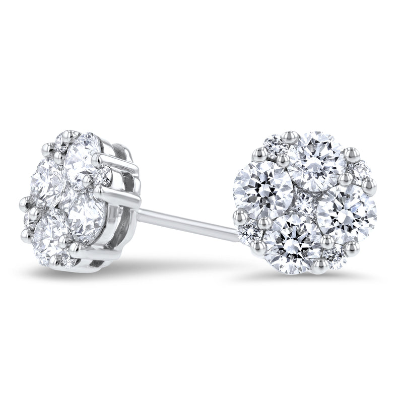 Floral Diamond Halo Cluster Stud Earrings (E4435)