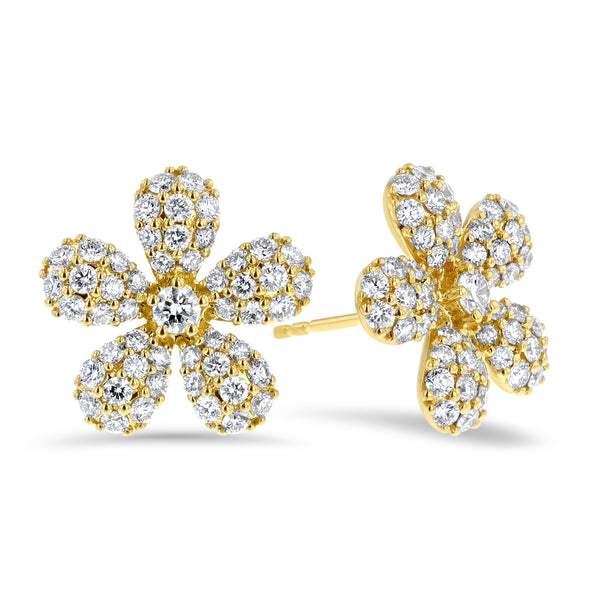 Diamond Pave` Floral Stud Earrings (E4442)