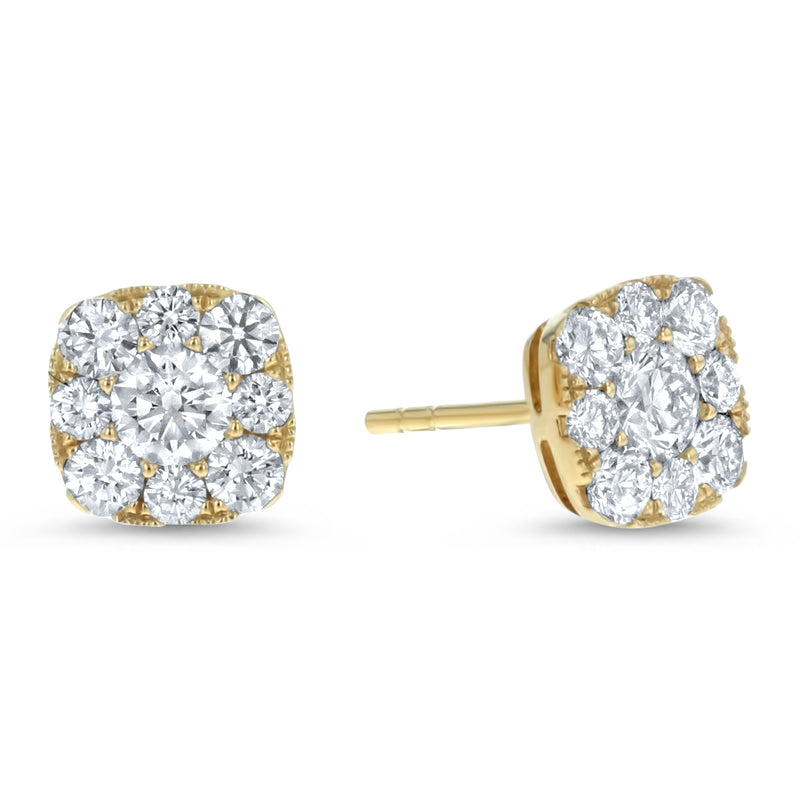 Cushion Shape Diamond Cluster Stud Earrings - R&R Jewelers 