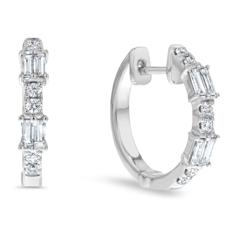 Round and Baguette Diamond Hoop Earrings - R&R Jewelers 