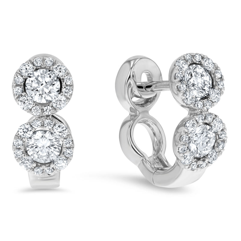 Dual Halo Round Diamond Huggie Earrings - R&R Jewelers 