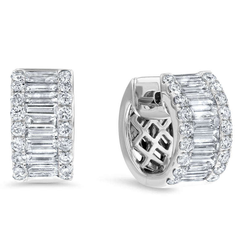 Round and Baguette Diamond Huggie Earrings - R&R Jewelers 