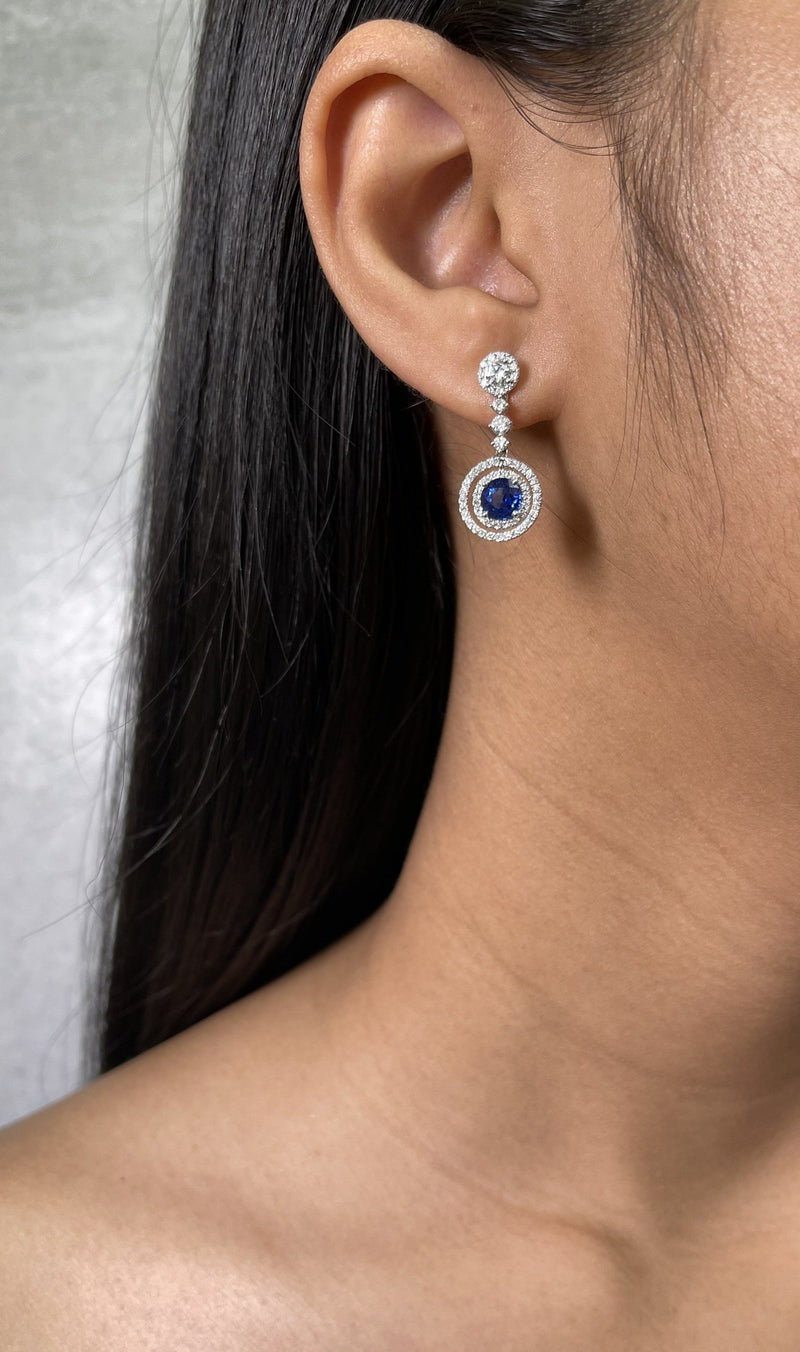 Round Halo Sapphire Drop Earrings (E1895)