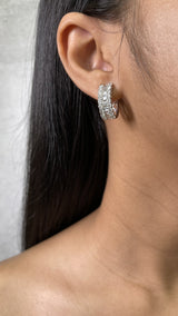 Baguette and Round Diamond Huggie Earrings - R&R Jewelers 
