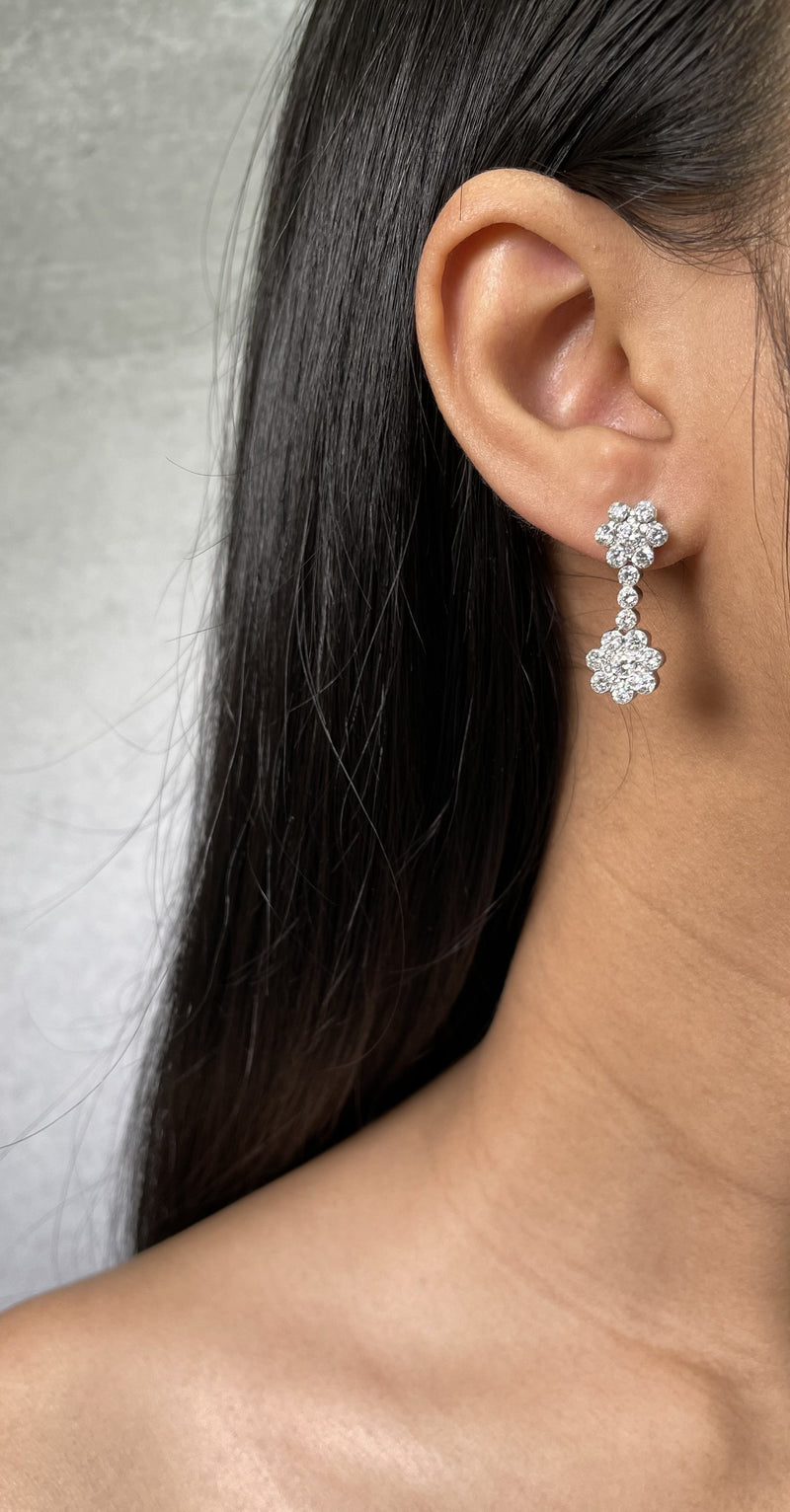 Bezel Set Diamond Cluster Drop Earrings (E0162)