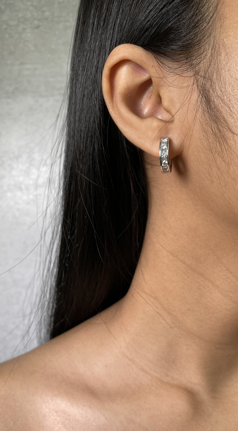 Channel Set Diamond Huggie Earrings (E0628)