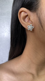 Round and Baguette Diamond Floral Earrings (E4260)