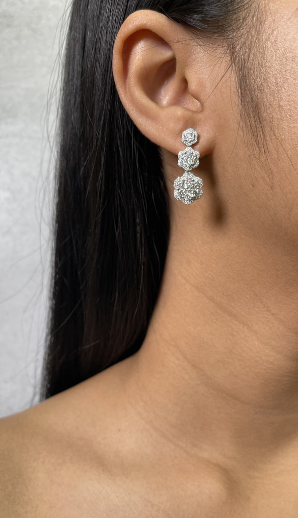 Diamond Cluster Drop Earrings (E1780)