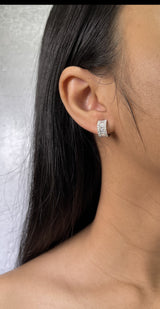 Round and Baguette Diamond Huggie Earrings (E4104)