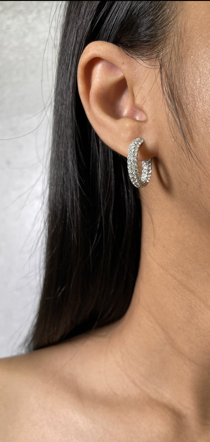 Three Row Diamond Hoop Earrings (E1578)