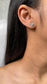 Yellow Diamond Halo Stud Earrings (E0541)