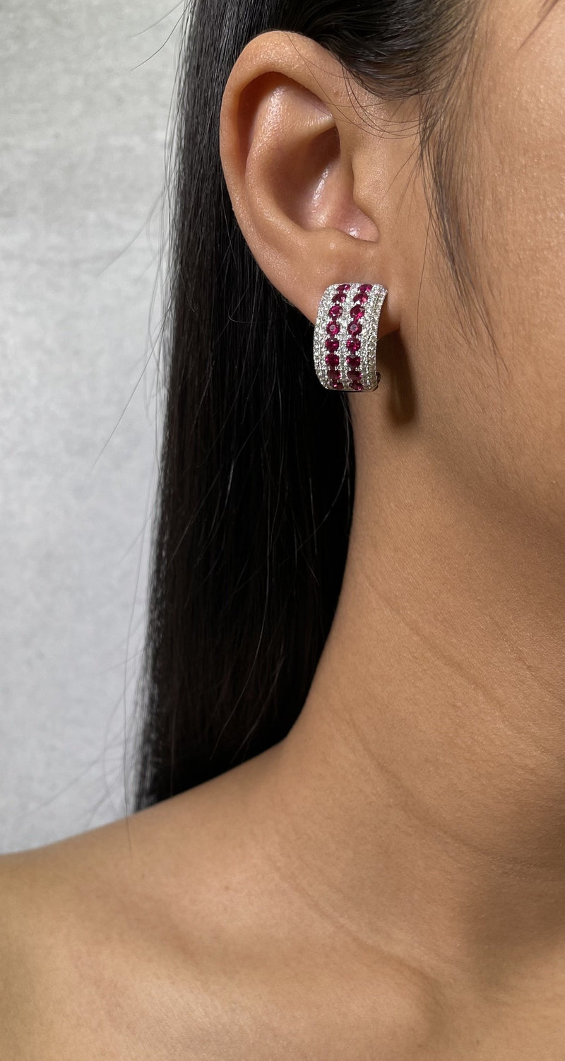 Diamond and Ruby Omega Back Earrings - R&R Jewelers 
