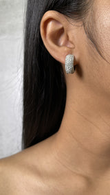 18K White Gold Black Rhodium Champagne Diamond Pavé Huggie Earrings - R&R Jewelers 