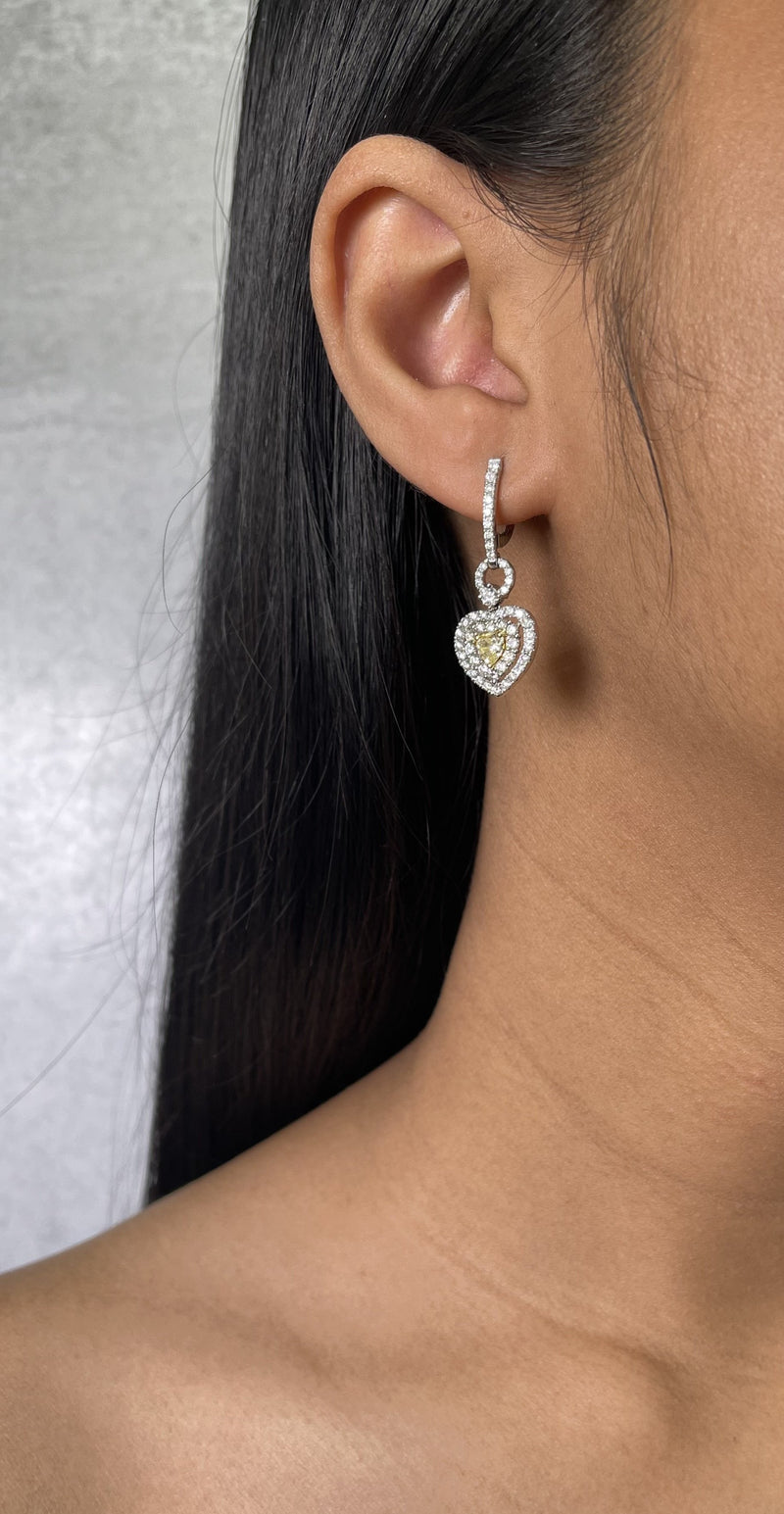 Yellow Diamond Heart Shaped Drop Earrings (E1829)