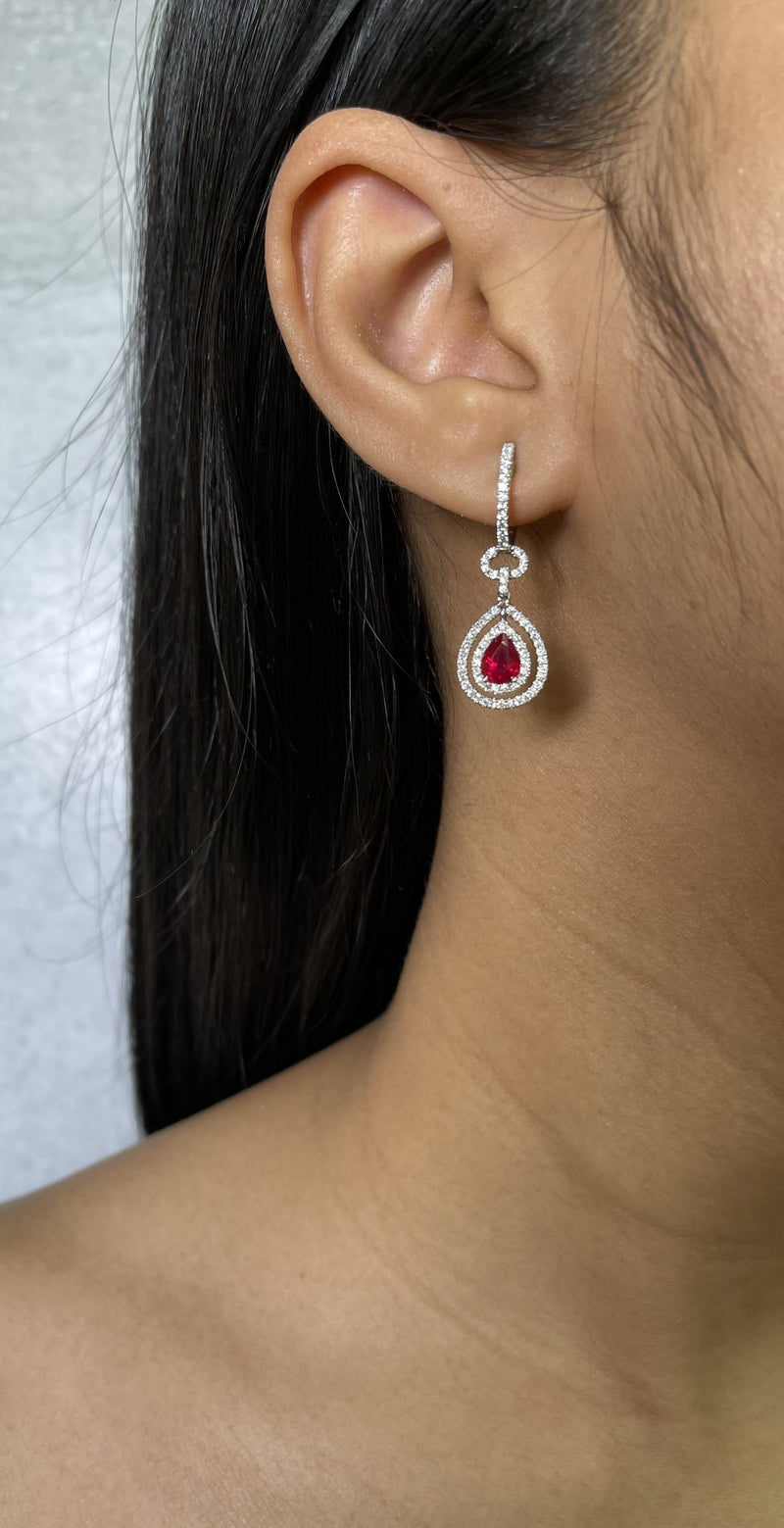Pear Shape Ruby and Diamond Drop Earrings - R&R Jewelers 