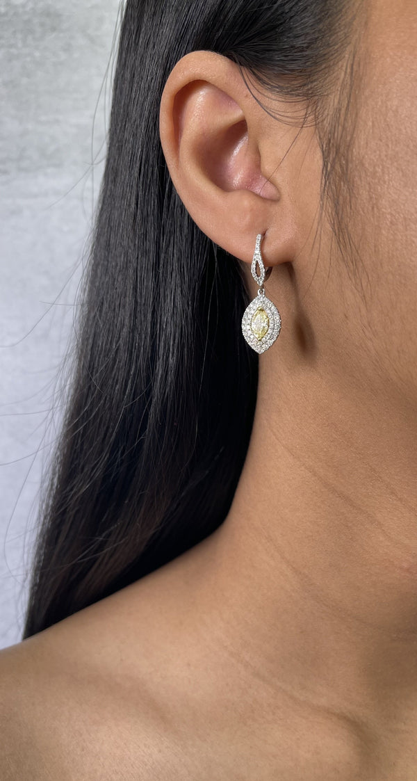 Yellow Diamond Marquise Shape Drop Earrings (E1831)